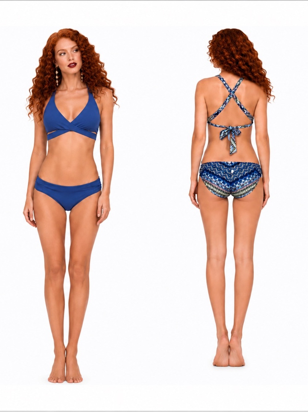 Reversible 💕 Lucky Brand Bikini Set M Blue Tribal Boho Halter Tie Swim